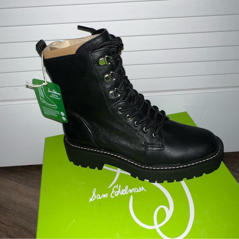 Sam Edelman Black Lue Lace-Up Combat Booties Size 7